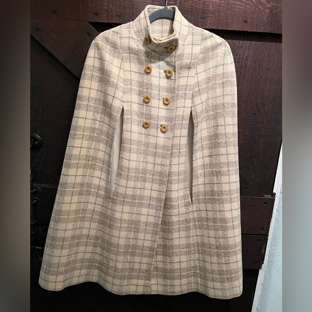Vintage 1960’s Plaid Cape with Button Details, Young Pendleton, pure virgin wool